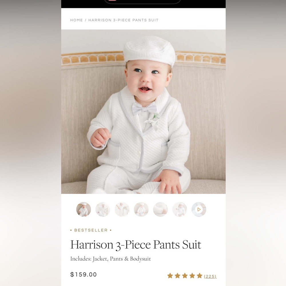 Baby beau & belle Blue and white 3 piece suit with Bow Tie & Boutonniere
